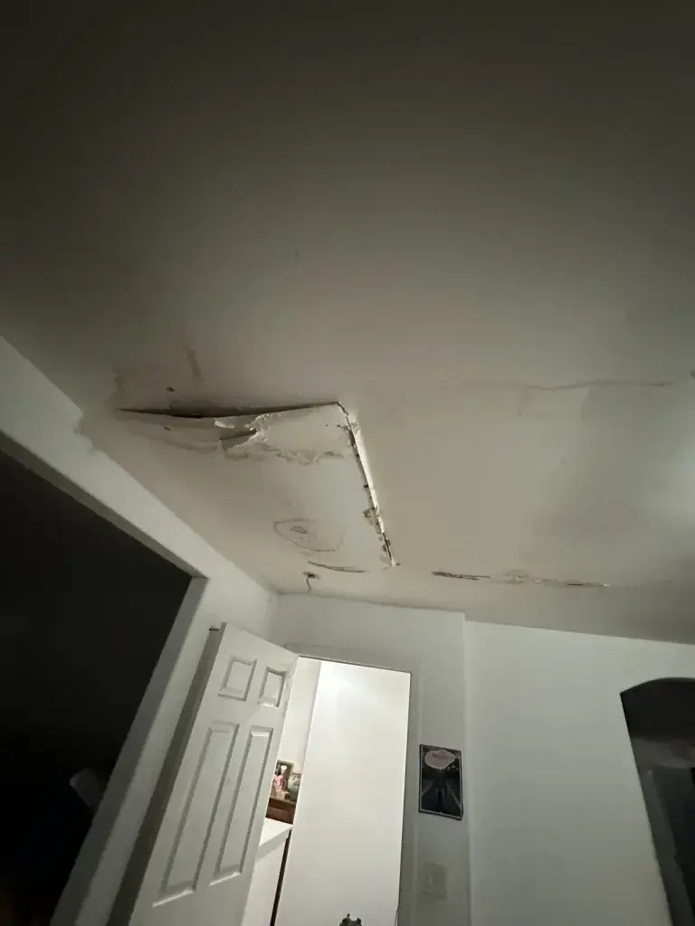Peeling water-damaged ceiling