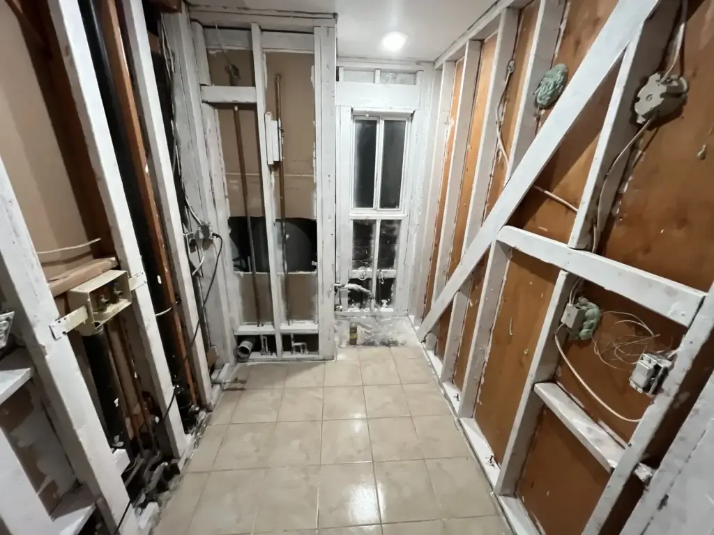 Room gutted to studs after remediation