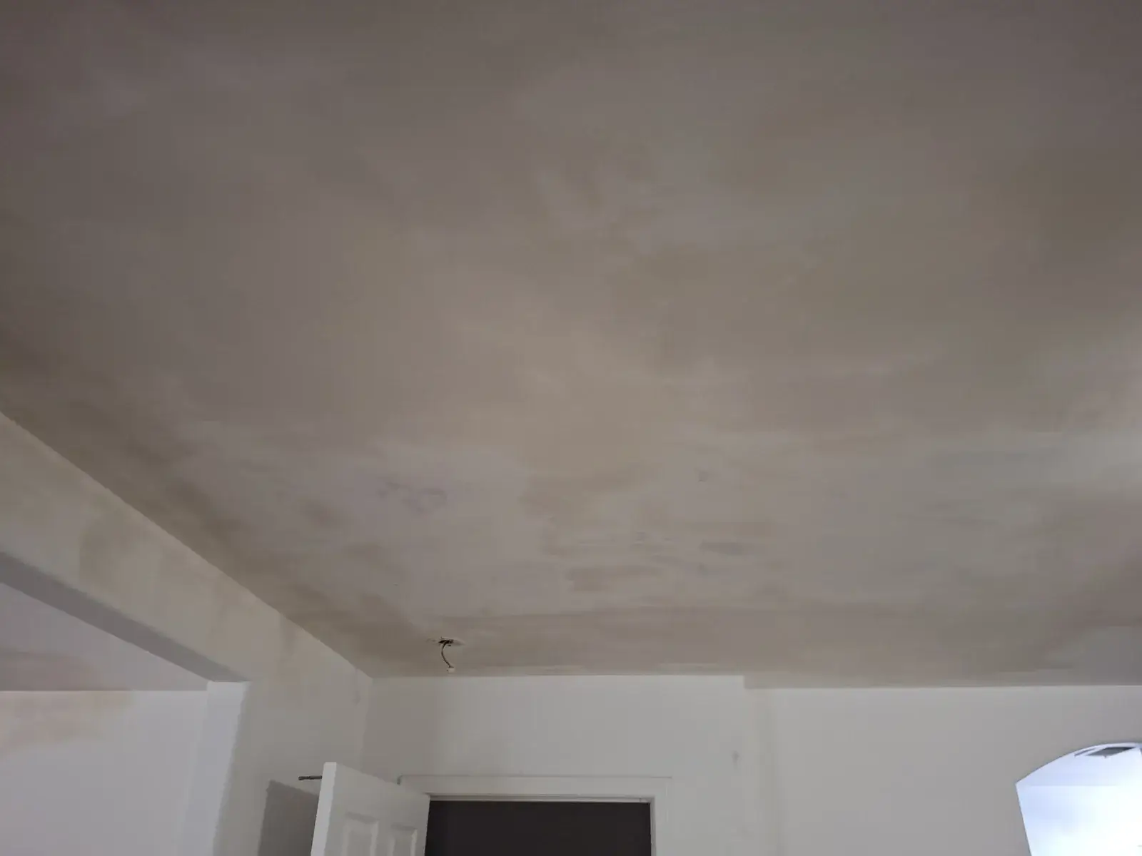 Skim-coated ceiling wide